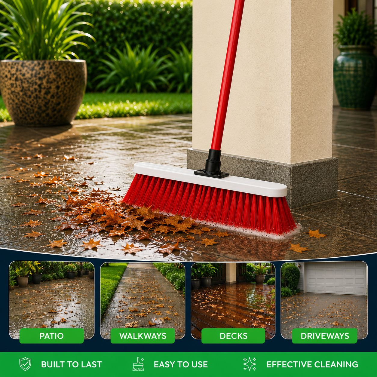Crown Brushes 5-Feet Indoor & Outdoor Broom - Red Edition