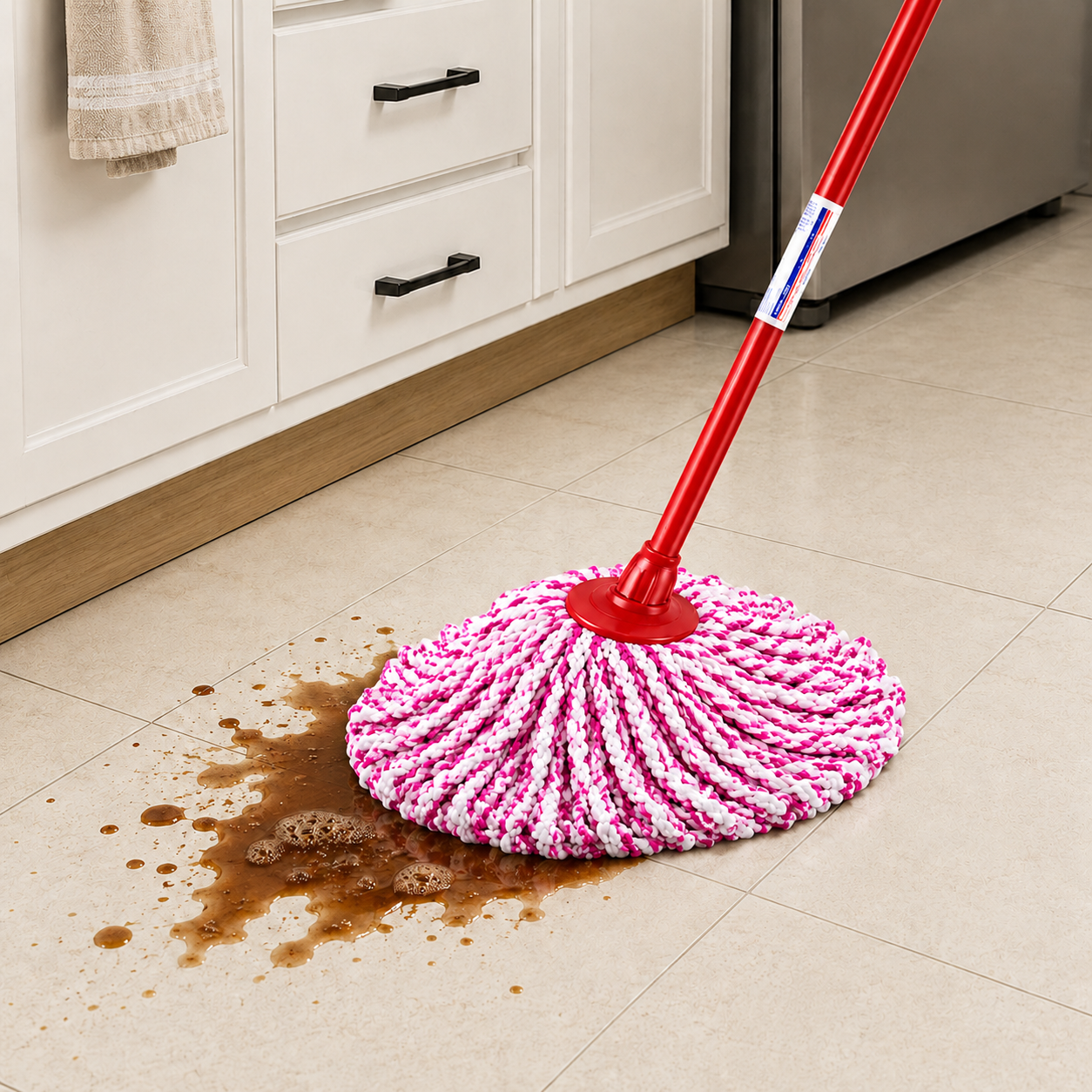 Crown Brushes Microfiber Round Spin Mop - Red Edition